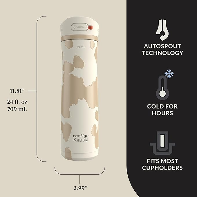 Contigo x Ally Love Jackson Chill 2.0, Stainless Steel, Spill Proof Water Bottle with AutoPop Lid, BPA Free, 24oz, Oatmilk