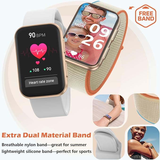 MorePro Health Fitness Tracker with Blood oxy-gen Monitor and 24/7 Heart Rate and Blood Pressure, Sleep Monitor, 120+ Sport Modes Waterproof Fitness Watch for Women Men Android iOS, Gold