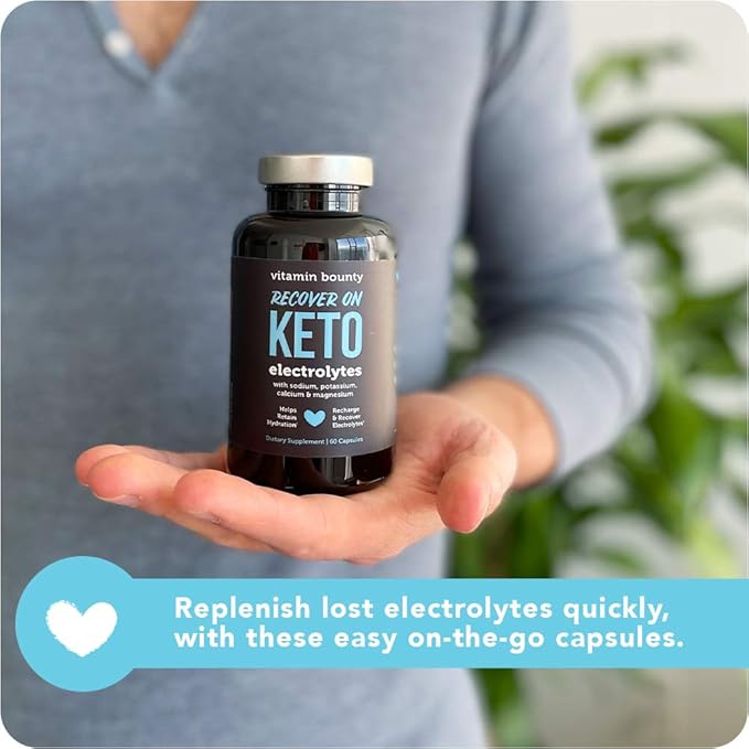 Vitamin Bounty Recover On Keto Electrolytes - Keto Supplements, Electrolytes Pills, Electrolyte Supplement, Keto Vitamins, Sugar Free Hydration, Boost Energy, GLP 1 Support- 60 Capsules