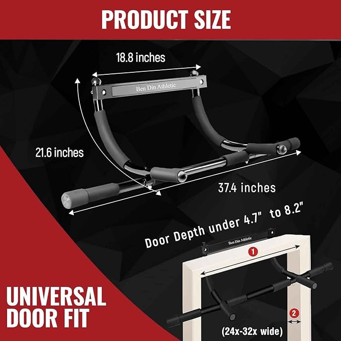 Ben Din Pull Up Bar for Doorway | Sturdy Steel Upper Body Fitness Workout Bar | Strength Training Pull-up Bar | Quick Installation Indoor Chin-Up Bar for Home Gym
