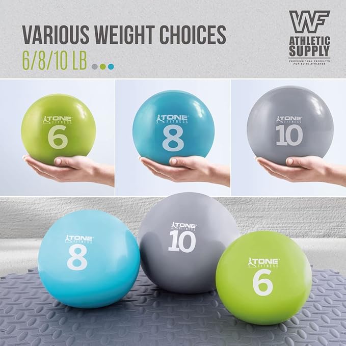 CAPHAUS Soft Weighted Exercise Ball, Weighted Toning Ball, Soft Medicine Balls for Exercise, Yoga, Pilates & Physical Therapy, 6, 8, 10 LB, Option Available in Single, Pair & Set with Rack