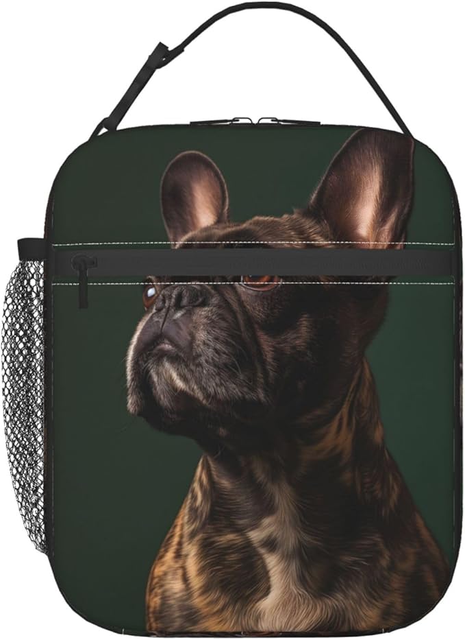 French Bulldog Insulated Lunch Box,Realistic Dog Portrait Reusable Tote Bag for Pet Lovers,Cute Puppy Design Lunchbag,Portable Cooler Lunchboxes for Work School Picnic Travel Gifts