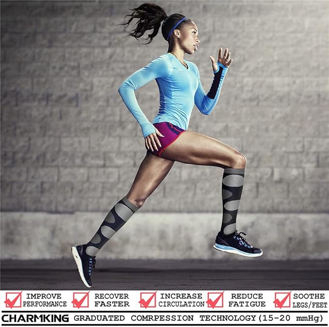 CHARMKING Compression Socks for Women & Men Circulation (8 Pairs) 15-20 mmHg is Best Support for Athletic Running,Hiking