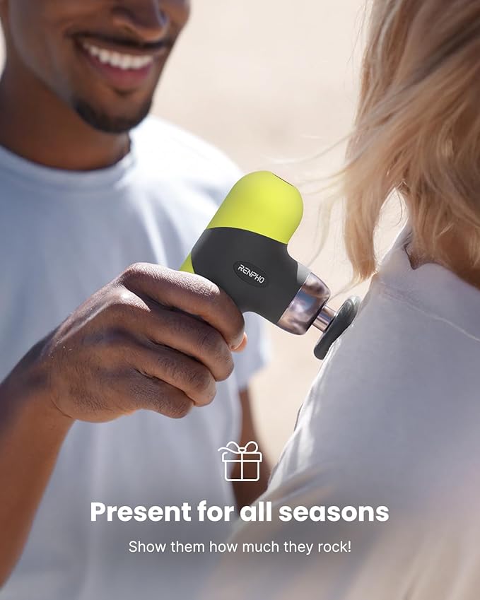 RENPHO Mini Thermal Massage Gun with Heat, Percussion Massager Gun Portable, Color Silicone Sleeves Travel Size with Carry Case, Neon Green