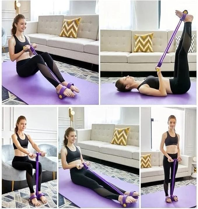 21 Fitness Resistance Bands - 4 Tube Pedal Ankle Puller, Yoga Handle Bands Exerciser Multifunction Trainer Tension Rope for Body, Abdomen, Waist, Arm, Tummy Exercise Stretching Training ( Color : Purp