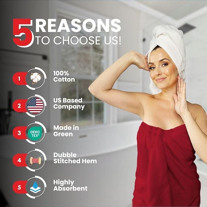 Infinitee Xclusives– Luxury Bath Sheets Towels – 2 Pack 600 GSM (35X70 Inches)– 100% Ring Spun Cotton Large Bath Towels for Bathroom (Burgundy, Bath Sheet Pack of 2)