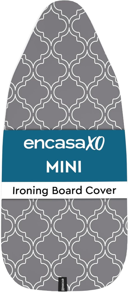 Encasa XO Ironing Board Cover and Pad 28"x12" - Thick 3mm Felt Padding, Drawstring Tightening & Lock, Easy Fit, Scorch & Stain Resistant, Fits Mini Ironing Board - Grey Tiles