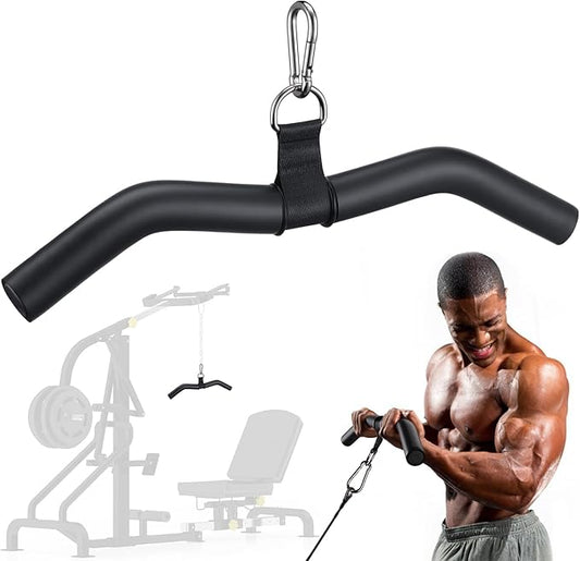 TOBWOLF Upgraded W-Shaped Lat Pull Down Bar, Lat Pulldown Attachment for Home Gym, Curl Triceps Press Down Bar Handle LAT Bar, Single D-Handle Tricep Press Down Bar With Full Wrapped EVA Rubber Handle
