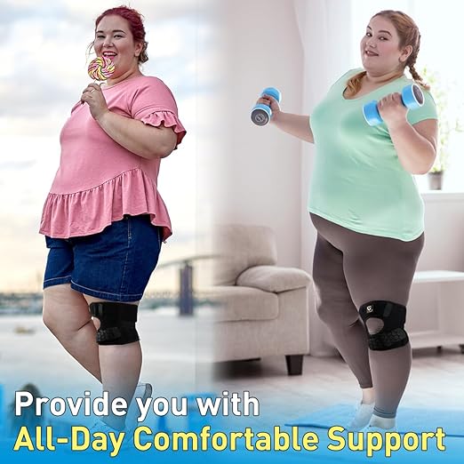 HUEGLO Plus Size Knee Brace for Women and Men Knee Pain Relief,Adjustable Patellar Tendon Support Strap Extra Large Knee Brace with Side Stabilizers for Meniscus Tear,Sports,XXX-Large