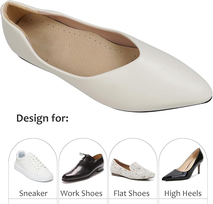 2 Pairs Pigskin Sockless Insoles|Barefoot Cushion Pads|Absorbs Sweat & Controls Odor|Wear Without Socks|Extra Thin Dress Shoes Inserts Women for High Heels Flats Sneakers Large 10-12 Size