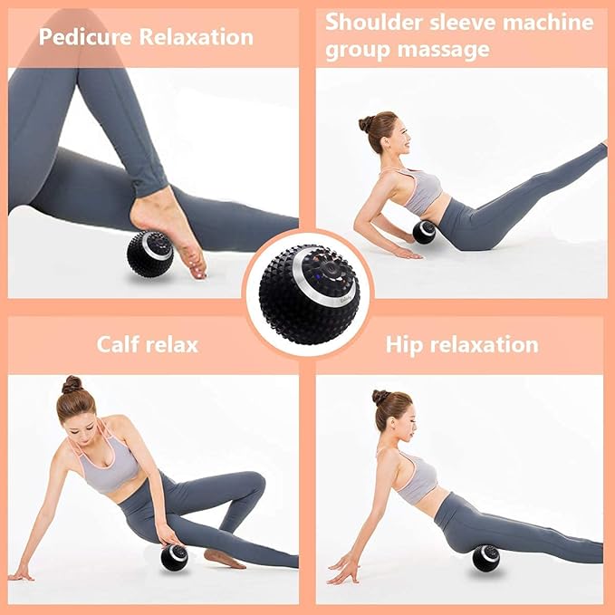 Vibrating Massage Ball 4-Speed High-Intensity Fitness Yoga Massage Roller, Relieving Muscle Tension Pain & Pressure Massaging Balls (Black)