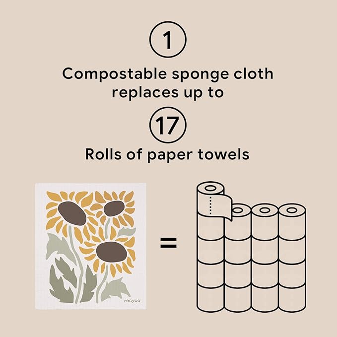 RECYCO Swedish Dishcloths for Kitchen | 6 Pack Autumn Leaf Washable Dish Rags | Cellulose Reusable Cleaning Paper Towels | Absorbent Counter Dish Cloth Sponge Kitchen Wipes, 8" L x 7" W