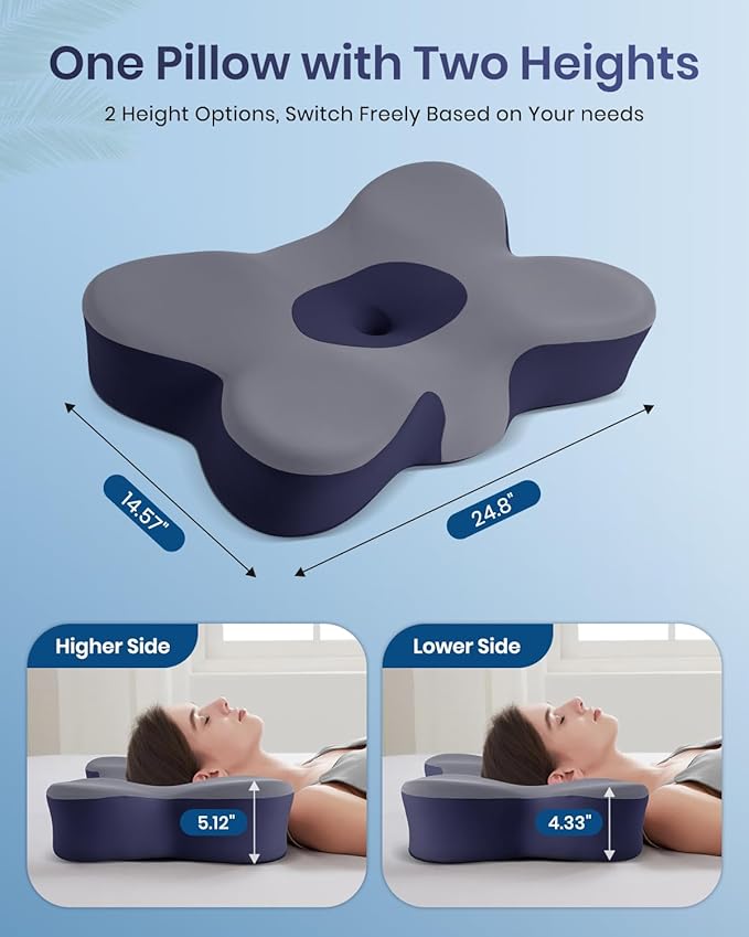 Cervical Pillow for Neck Pain Relief, Cooling Excellent Support Side Sleeper Pillow for Adults, Ergonomic Memory Foam Pillows for Sleeping, Contour Neck Pillow for Side Back Stomach Sleepers