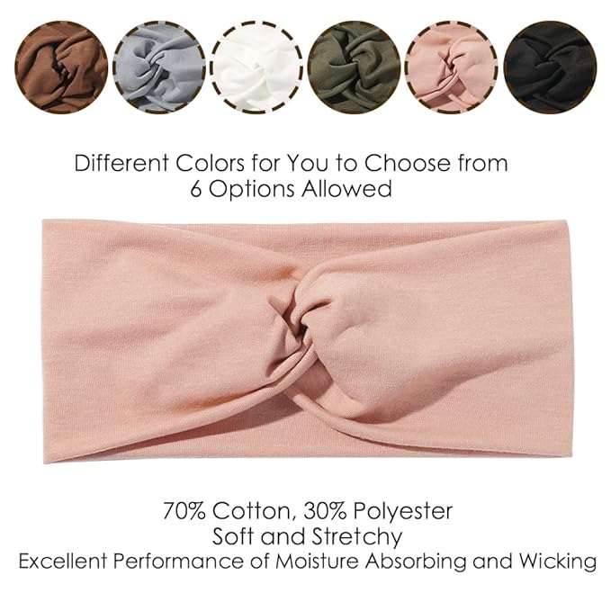 Artilady 6 Pack Wide Boho Headbands for Women - Soft Yoga Elastic Hair Bands for Girls Workout Running Sport Headwrap Non-slip Breathable (Sunset)