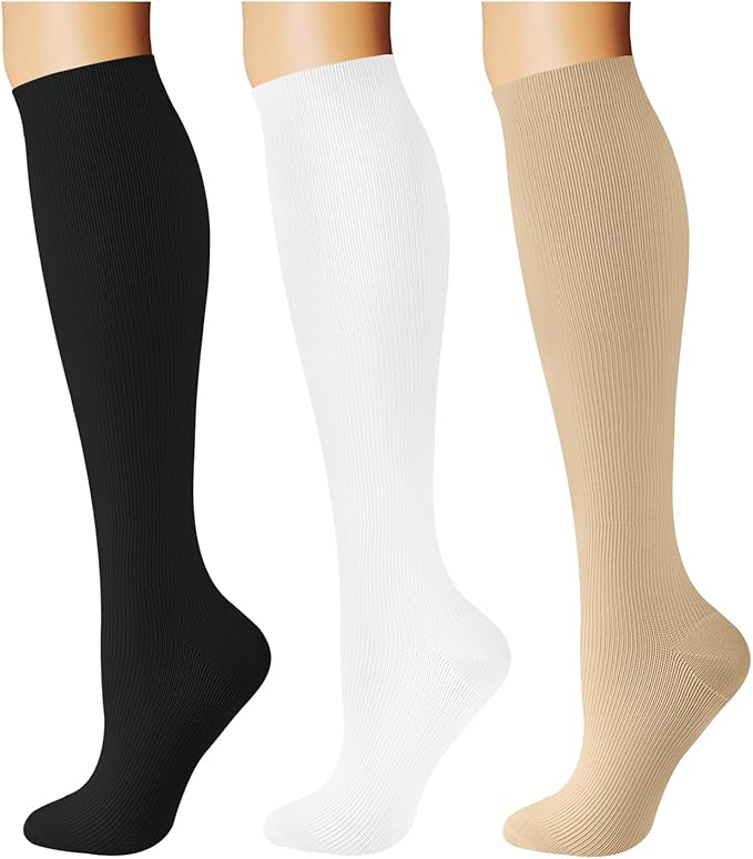 Breslatte Compression Socks for Women Men 10-14 mmHg Circulation Knee High Athletic Support Socks Running Travel Daily