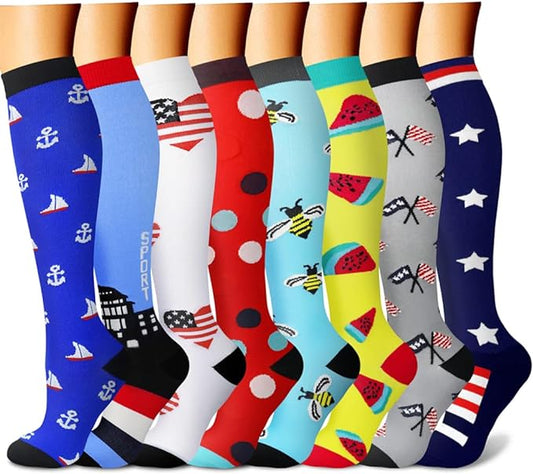 CHARMKING Compression Socks for Women & Men Circulation (8 Pairs) 15-20 mmHg is Best Support for Athletic Running,Hiking