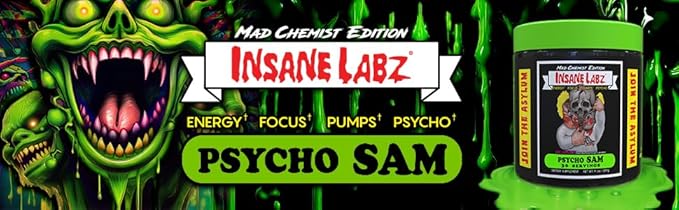 Insane Labz Psycho Sam, High Stimulant Pre Workout Powder, 30 Srvgs (30 Servings (Pack of 1), Fruit Punch