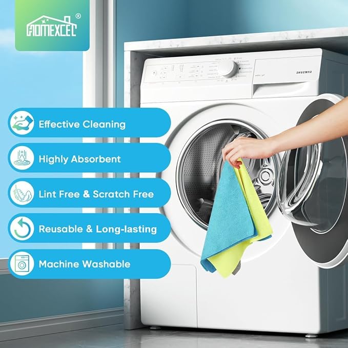 HOMEXCEL Microfiber Cleaning Cloths 100 Pack, Highly Absorbent Microfiber Towels, Lint & Scratch-Free Cleaning Rags for House, Kitchen and Car, Multi-Color Microfiber Towels for Car 11.5 x 11.5 inch