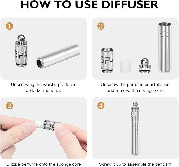 528 Hz Breathing Necklace, Meditation Necklace, with Diffuser, Anxiety and Stress Relief Through Breath Frequency Sound Therapy and Aromatherapy, Silver