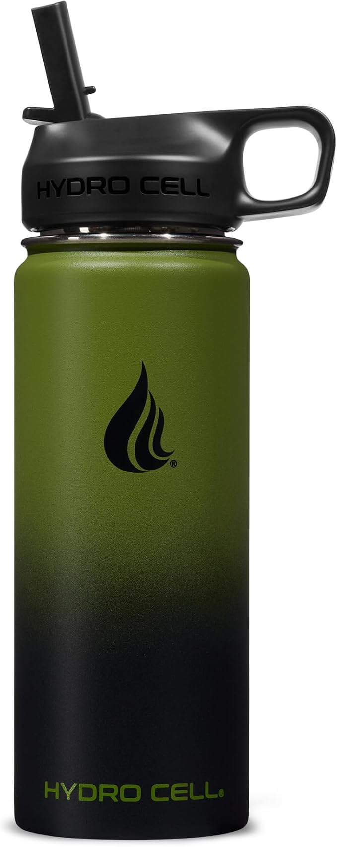 HYDRO CELL Stainless Steel Insulated Water Bottle with Straw - For Cold & Hot Drinks - Metal Vacuum Flask with Screw Cap and Modern Leakproof Sport Thermos for Adults (Army/Black 18oz)
