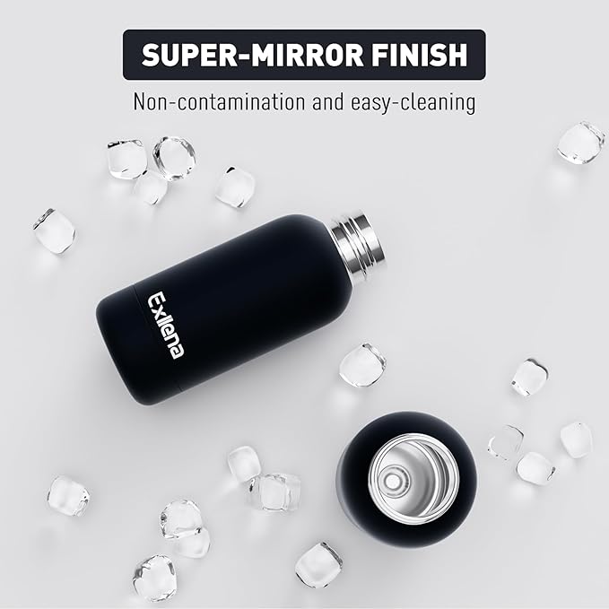 Small Water Bottle 12oz with Clip, Double Wall Stainless Steel Vacuum Small Insulated Water Bottle Keeps Drinks Cold 24 Hrs/Hot 12 Hrs for Kids Handbag School BPA Free (Black)