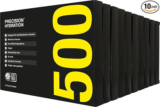 Precision Hydration Electrolyte Powder - No Artificial Ingredients, Multi Strength Hydration Packets - Individual Waterproof Servings - Gluten/Dairy Free, 10 Box (80 Packets, 500mg/L-Yellow)