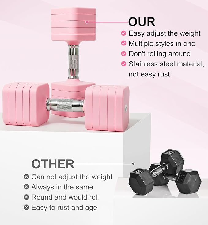 15LB 20LB 40LB 50LB Adjustable Dumbbell Set Free Weights Dumbbells Set for Women Men Hand Weights Sets Adjust Dumbbell Weight Sets for Home Gym Exercise Workout Strength Training Equipments
