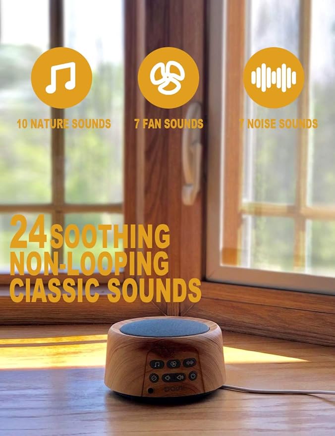 Douni Sleep Sound Machine - White Noise Machine with 24 Non-Looping Soothing Sounds for Sleeping & Relaxation, Timer Settings,Sleep Therapy for Families, Home,Office,Travel.Wood Grain.