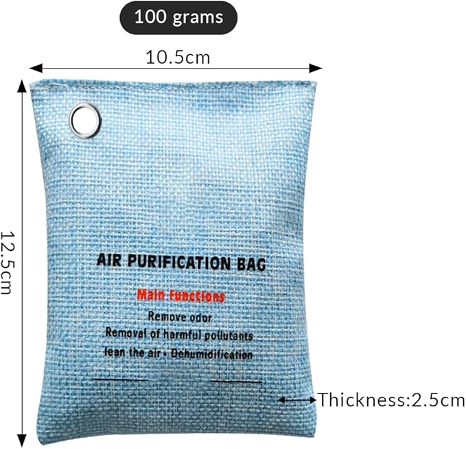 4 Pack charcoal odor absorber,Bamboo Charcoals Air Purifying Bag Charcoals Deodorizer Eliminator for Strong Odors in Car, Closet, Shoe, Basement (100G* 4 Pack Blue, Unscented)