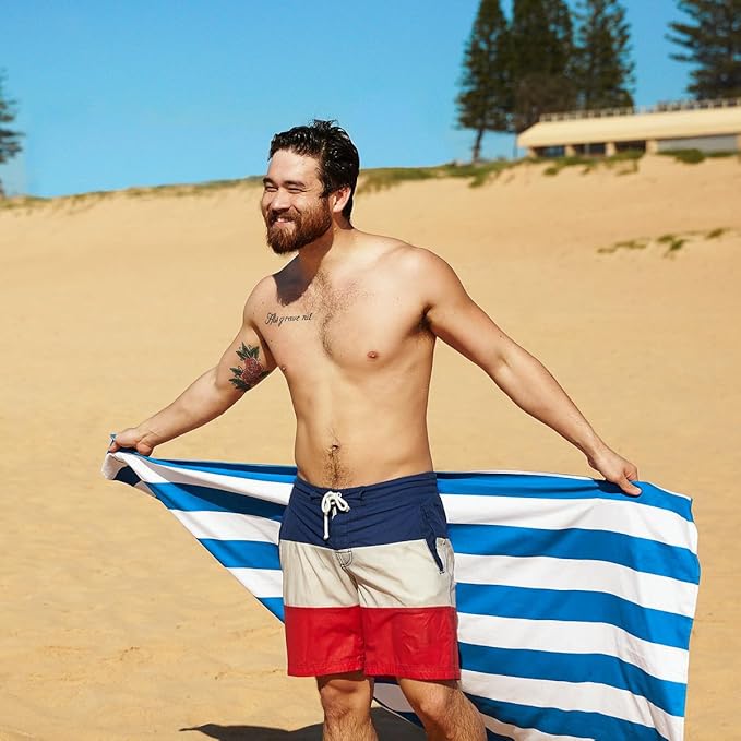 Dock & Bay Beach Towel - Quick Dry, Sand Free - Compact, Lightweight - 100% Recycled - Includes Bag - Cabana - Blue - Extra Large (200x90cm, 78x35)