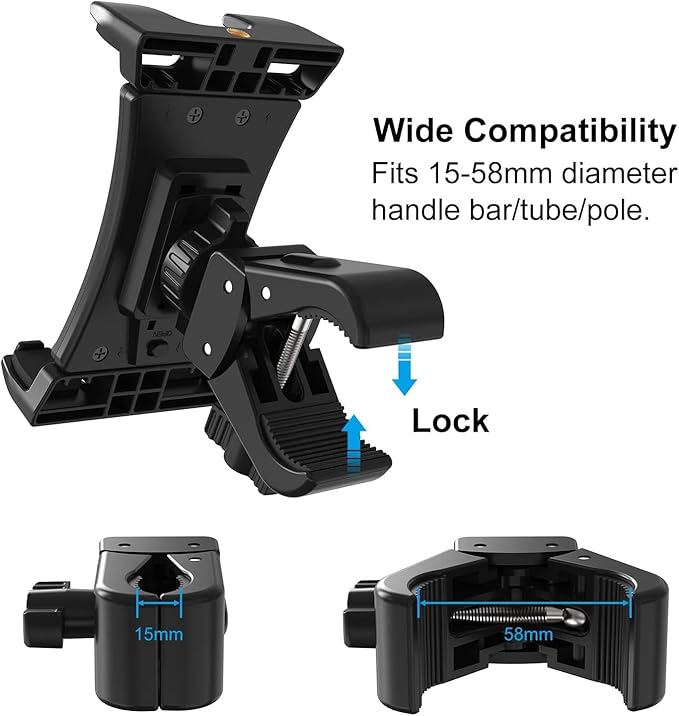 Exercise Bike Tablet Holder,Treadmill Exercise Gym Tablet Mount - Adjustable Indoor Handlebar Bracket for iPad Pro 9.7, 10.5, 12.9, Air Mini 2 3 4 5 6, iPhone, Samsung Tab, 4.7-13" Tablets stand