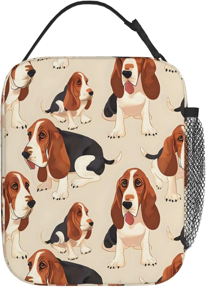 Cute Dog Lunch Box for Kids,Puppy Insulated Bag for Student,Pet Lovers Reusable Thermal Insulation Cooler Tote Bags for School Work Picnic Camping Outdoor Gifts (Basset Hound)