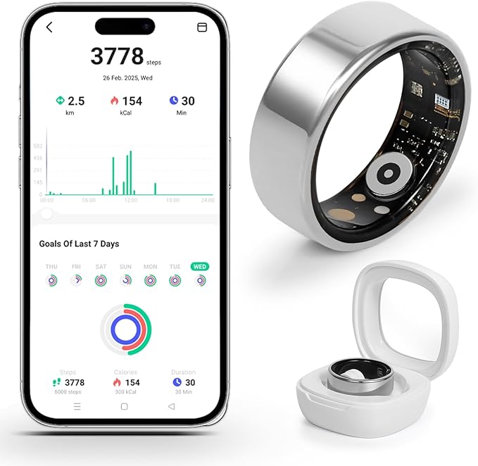 Smart Ring for Women and Men – Fitness & Health Smart Ring with Heart Rate and Sleep Tracking – Waterproof Activity & Wellness Ring Compatible with iPhone and Android