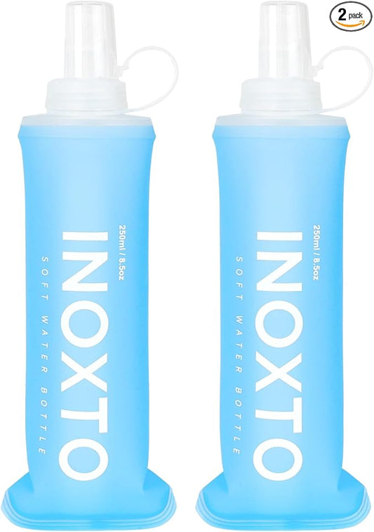 INOXTO Soft Flask,Collapsible Soft Water Bottles for Hydration Vests and Running Packs, Soft Flask Running Bottles for Hiking Cycling(250/500 ml) (2 PCS 250ML)