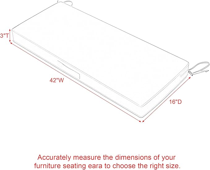 Favoyard Outdoor Bench Cushion 42 × 16 Inch Waterproof & Color Resistant Patio Benches Cushions for Garden Loveseat Swing Couch Furniture with Handle, Removable Cover and Adjustable Straps, Dark Grey