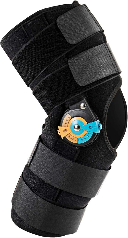 Hinged Knee Brace with Side Stabilizers ROM Knee Support Adjustable Knee Immobilizer for Knee Pain ACL MCL PCL Arthritis Meniscus Tear Post OP Recovery for Men and Women (S)