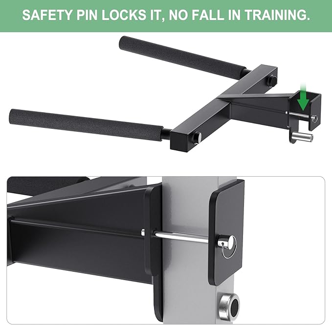 SELEWARE Y-Shaped Dip Bar for 2"x2" or 3"x3" Power Rack with 5/8" or 1" Holes, Heavy Duty Dip Bar Attachment with Non-Slip Grips, Squat Rack Accessories for Home Gym Strength Training