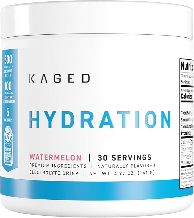 Kaged Hydration Electrolytes Powder | Watermelon | Hydra-Charge Sports Drink Mix | Pre, Post, Intra Workout | Low Carb, Vegan, Gluten Free | Supplements for Men & Women | 30 Servings