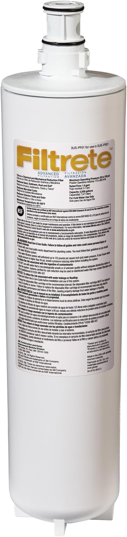 Filtrete Advanced Under Sink Quick Change Water Filtration Filter 3US-PF01, for use with 3US-PS01 System