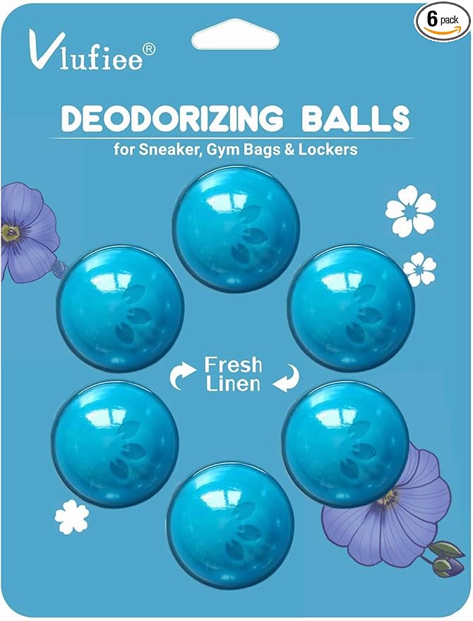 Shoe Deodorizer Balls for Sneaker, Fresh Linen Scent, Essential Oil Sneaker Deodorizer Ball, Small Spaces Odor Eliminator Air Freshener for Shoes, Gym Bags, Drawers and Locker (Fresh Line)