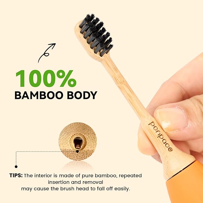Bamboo Toothbrush Heads Compatible with 7AM2M, Soft Castor-Oil Bristles, Biodegradable Toothbrush Replacement Heads, Eco-Friendly & Daily Cleaning