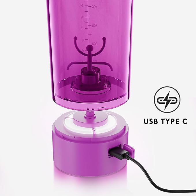 Electric Shaker Bottle USB C Rechargeable Protein Shaker Bottle Shaker cups for Protein Shakes Mixer with 24oz BPA Free Tritan Meal Replacement Shakes Made with Tritan Portable Blender Cup (Purple)