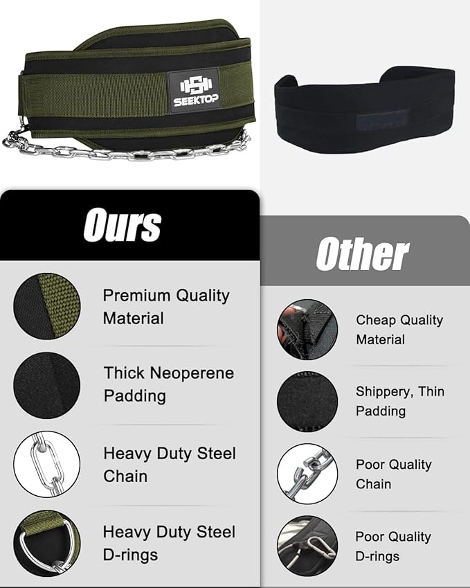 Seektop Dip Belt With Chain for Weightlifting - Neoprene Waist Belt for GYM Workout, Pull Ups, Crossfit, Weight Lifting, Squat, Training, Fitness - for Men & Women