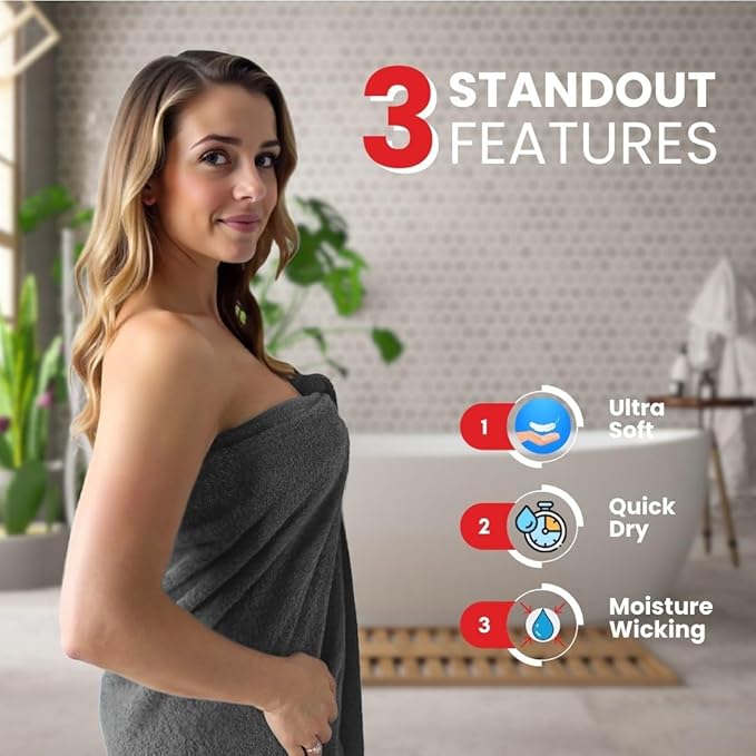 Infinitee Xclusives– Luxury Bath Sheets Towels – 2 Pack 600 GSM (35X70 Inches)– 100% Ring Spun Cotton Large Bath Towels for Bathroom (Shadow Grey, Bath Sheet Pack of 2)