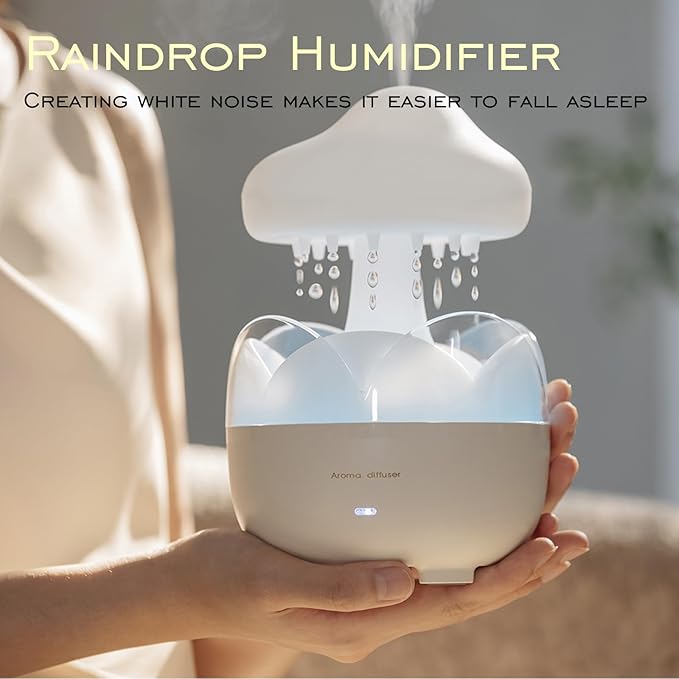 Raindrop Portable Humidifier,Cloud Essential Oil Diffuser,230ml Capacity,Remote Control,with Night Light and Waterless Auto Shut-Off,for Office Room Bedroom Livingroom