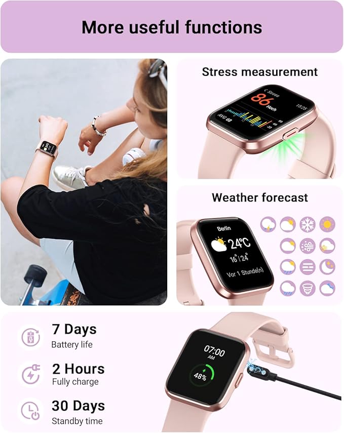 Smart Watch for Women Android & iPhone, Alexa Built-in, 1.8" Touch Screen Fitness Tracker with Answer/Make Calls, IP68 Waterproof Heart Rate/Sleep/SpO2 Monitor, Pedometer, 100+ Sport Modes