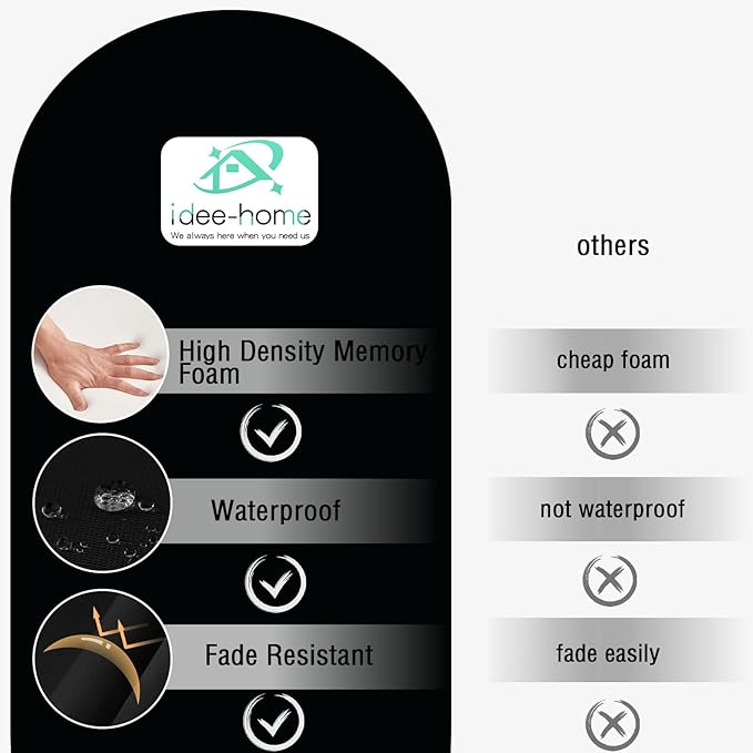 idee-home Outdoor Bench Cushions for Outdoor Furniture 48x18, Patio Loveseat Porch Swing Cushions Waterproof, Black