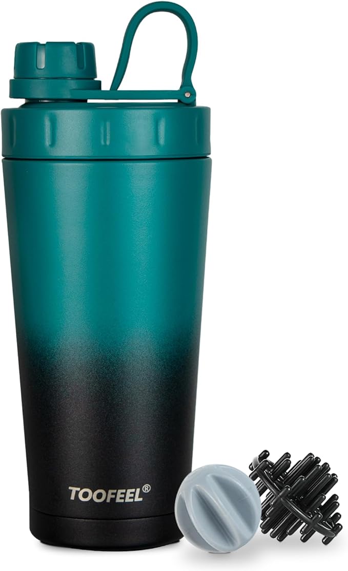TOOFEEL Stainless Steel Protein Shaker Bottle - 20 oz Double Walled Insulated Cup, Keeps Cold/Hot for Gym Workout Mixes