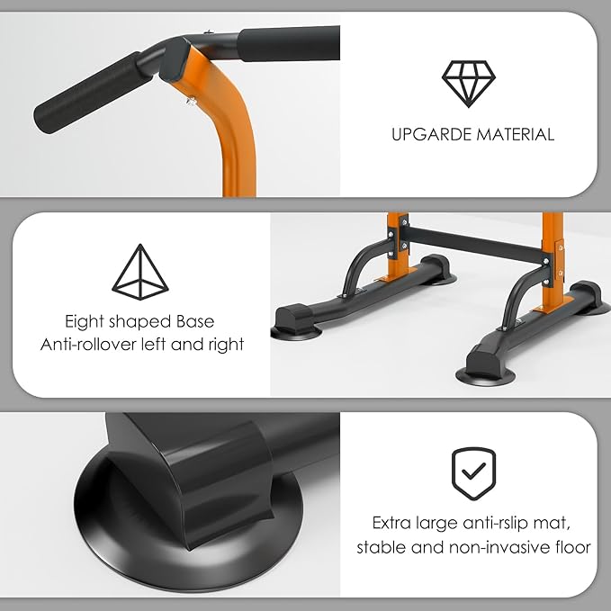 Adjustable Power Tower Pull Up Bar Dip Station, Free Standing Pull Up Rack Dip Station for Home Gym, 400LBS Capacity Height Heavy Duty Multi-Function Home Strength Training Fitness Workout Equipment