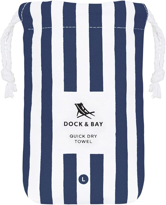 Dock & Bay Beach Towel - Quick Dry, Sand Free - Compact, Lightweight - 100% Recycled - Includes Bag - Cabana - Whitsunday Blue - Extra Large (200x90cm, 78x35)